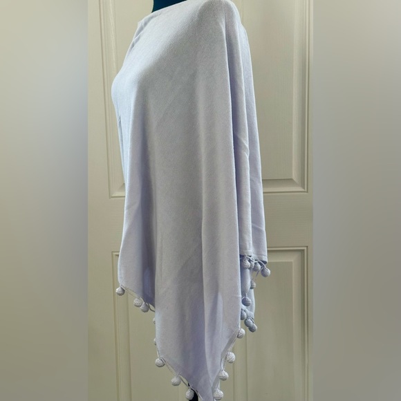 Cynthia Rowley Lilac Asymmetrical Poncho with Pom~Poms, One Size - Picture 5 of 5